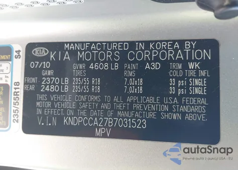 2011 Kia Sportage Ex z USA, uszkodzony, nr VIN KNDPCCA27B7031523